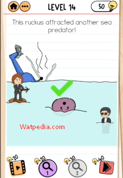 Brain Test 2 Smith and Joe Part 1 Level 14 This ruckus attracted another sea predator!