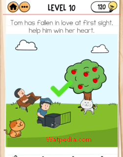 Brain Test 2 Tom’s Adventure Level 10 Tom has fallen in love in first sight, help him win her heart