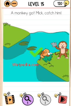 Brain Test 2 Tom’s Adventure Level 15 A monkey got Mick, catch him!