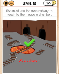 Brain Test 2 Captain Mary Level 18 She must use the mine railway to reach to the treasure chamber