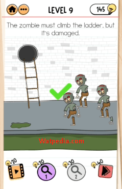 Brain Test 2 Smith and Joe Vs Professor Bigbrain Level 9 The zombie must climb the ladder, but it’s damaged