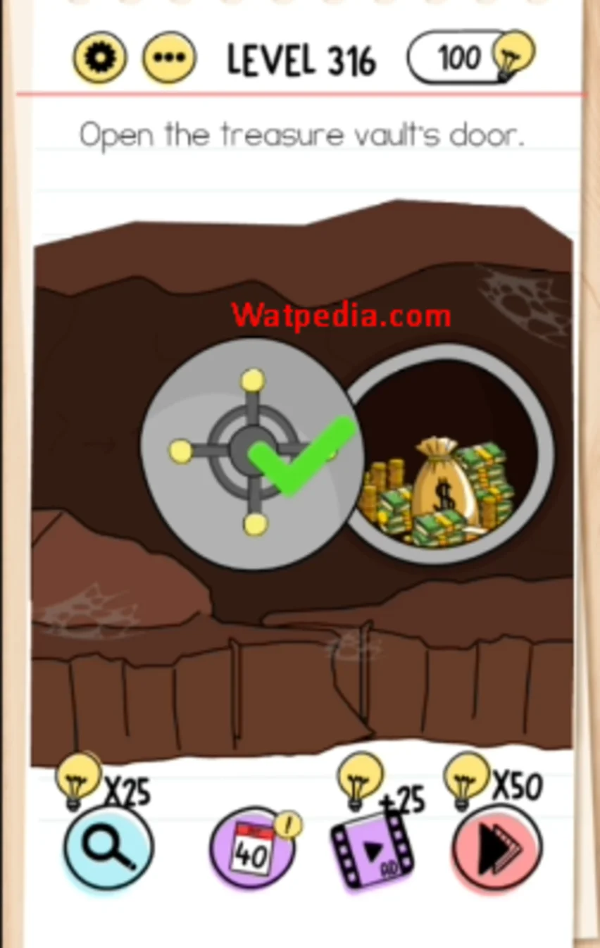 Brain Test Level 316 Open the treasure vault’s door