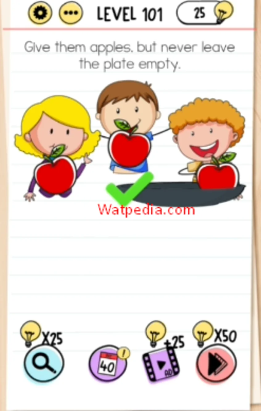 Brain Test Level 101 Give them apples, but never leave the plate empty