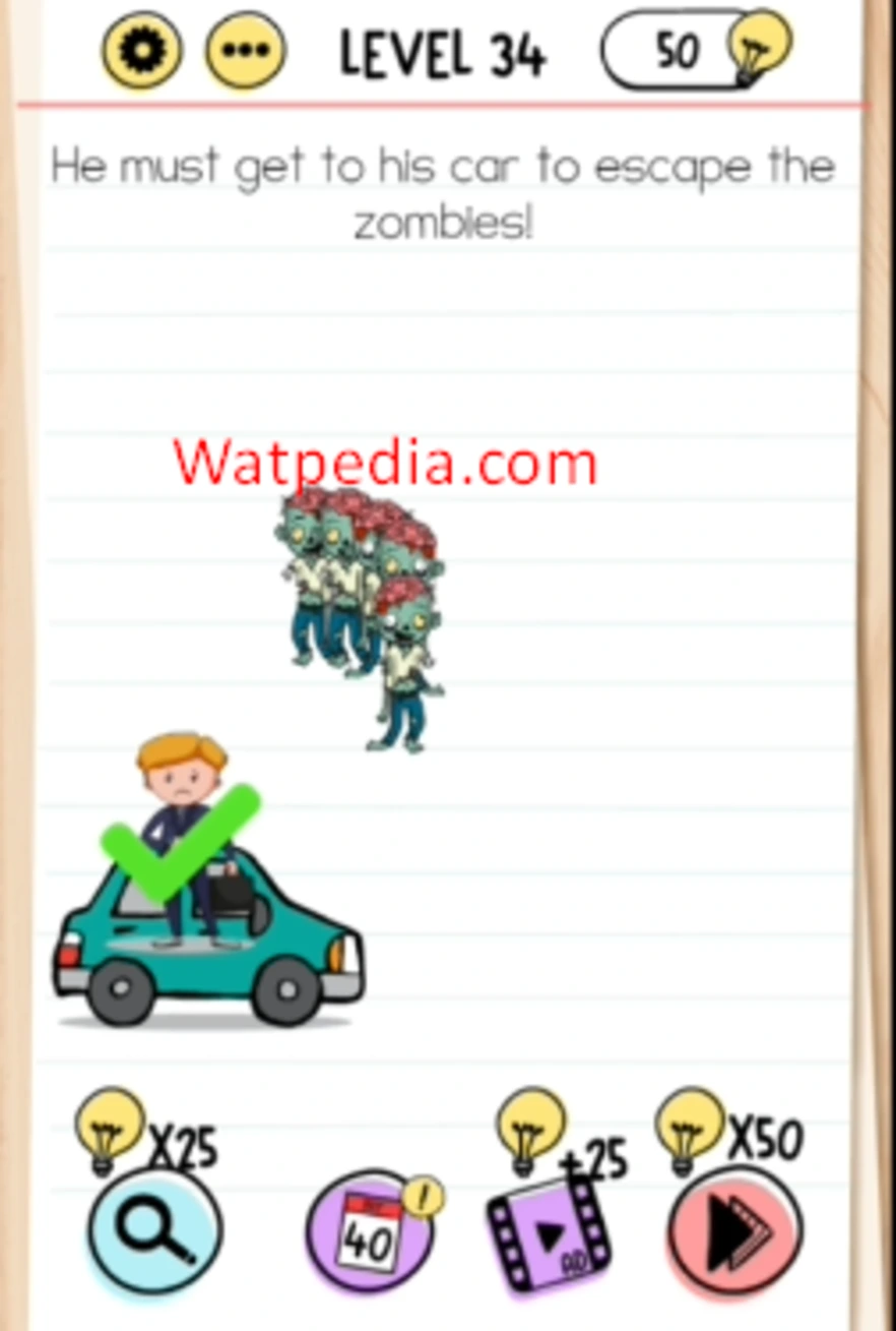 Brain Test Level 34 He must get to his car to escape the zombies