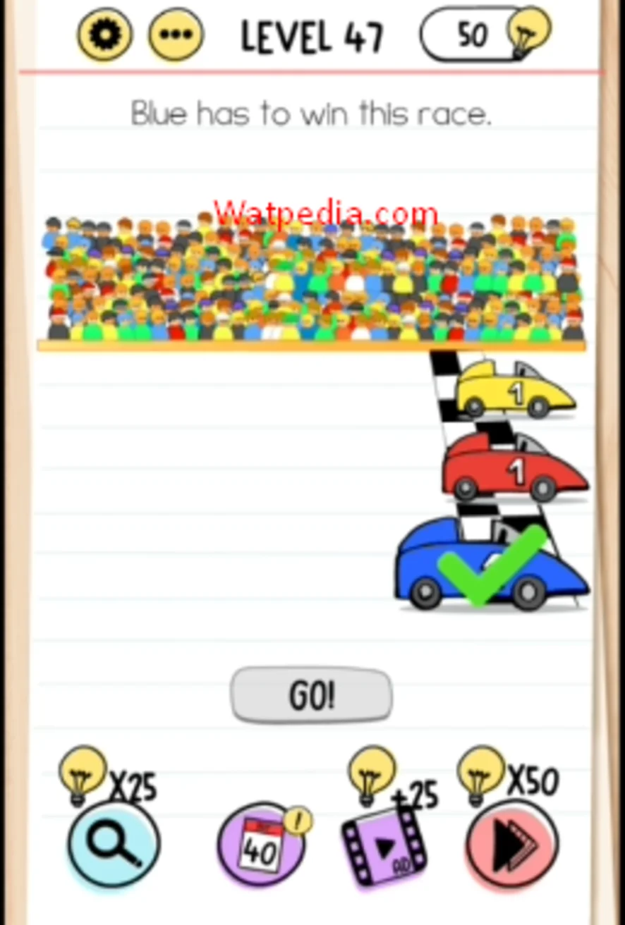Brain Test Level 47 Blue has to win this race