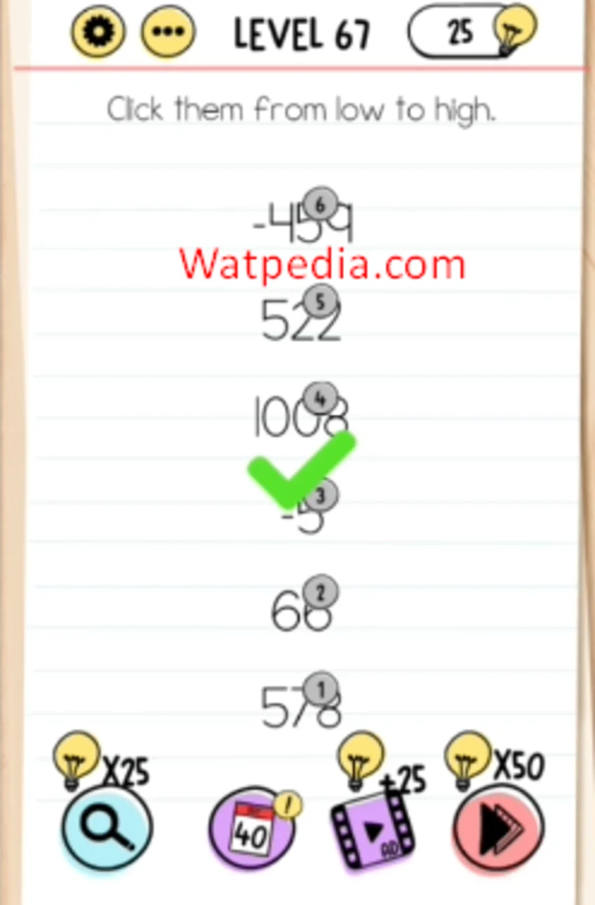 Brain Test Level 67 Click them from low to high