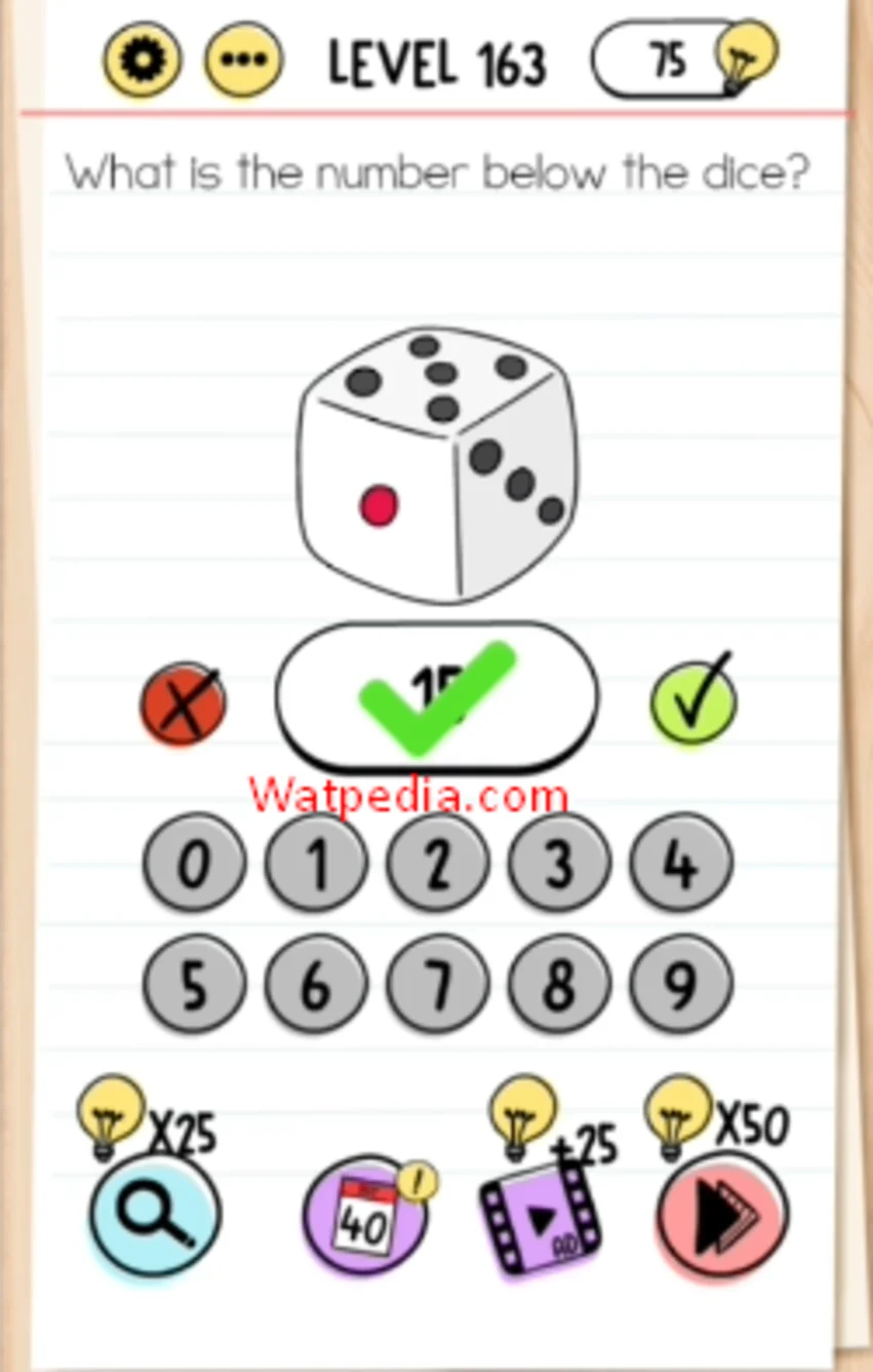 Brain Test Level 163 What is the number below the dice?