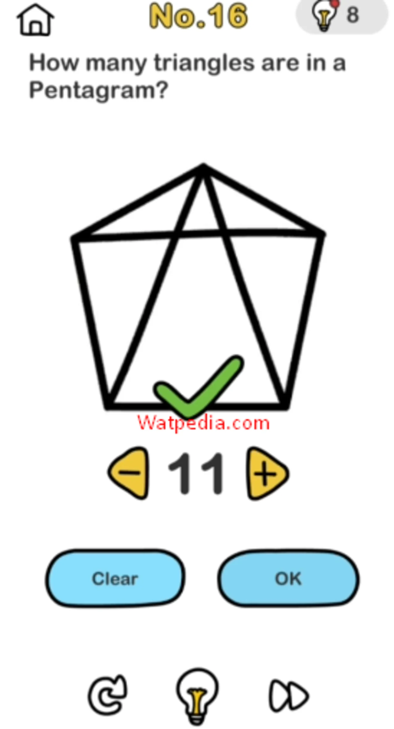 BRAIN OUT Level 16 HOW MANY TRIANGLES ARE IN A PENTAGRAM