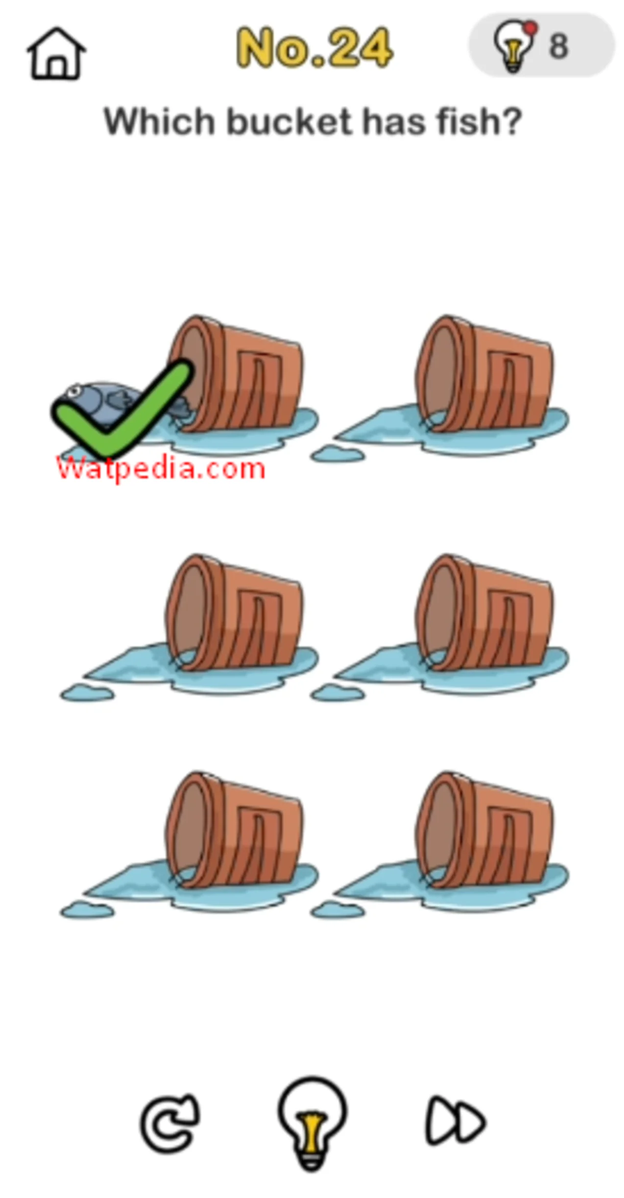 BRAIN OUT Level 24 Which bucket has fish?