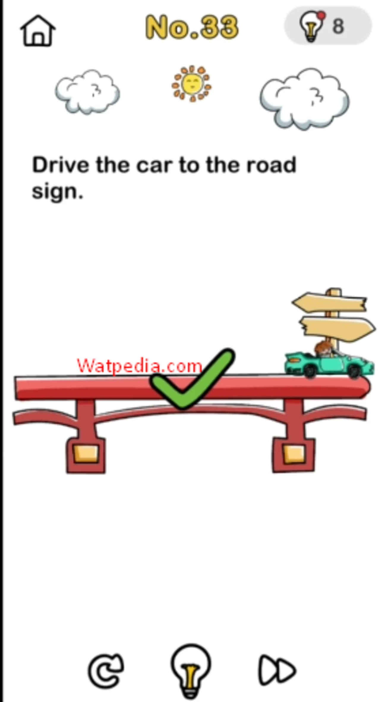 BRAIN OUT Level 33 DRIVE THE CAR TO THE ROAD SIGN