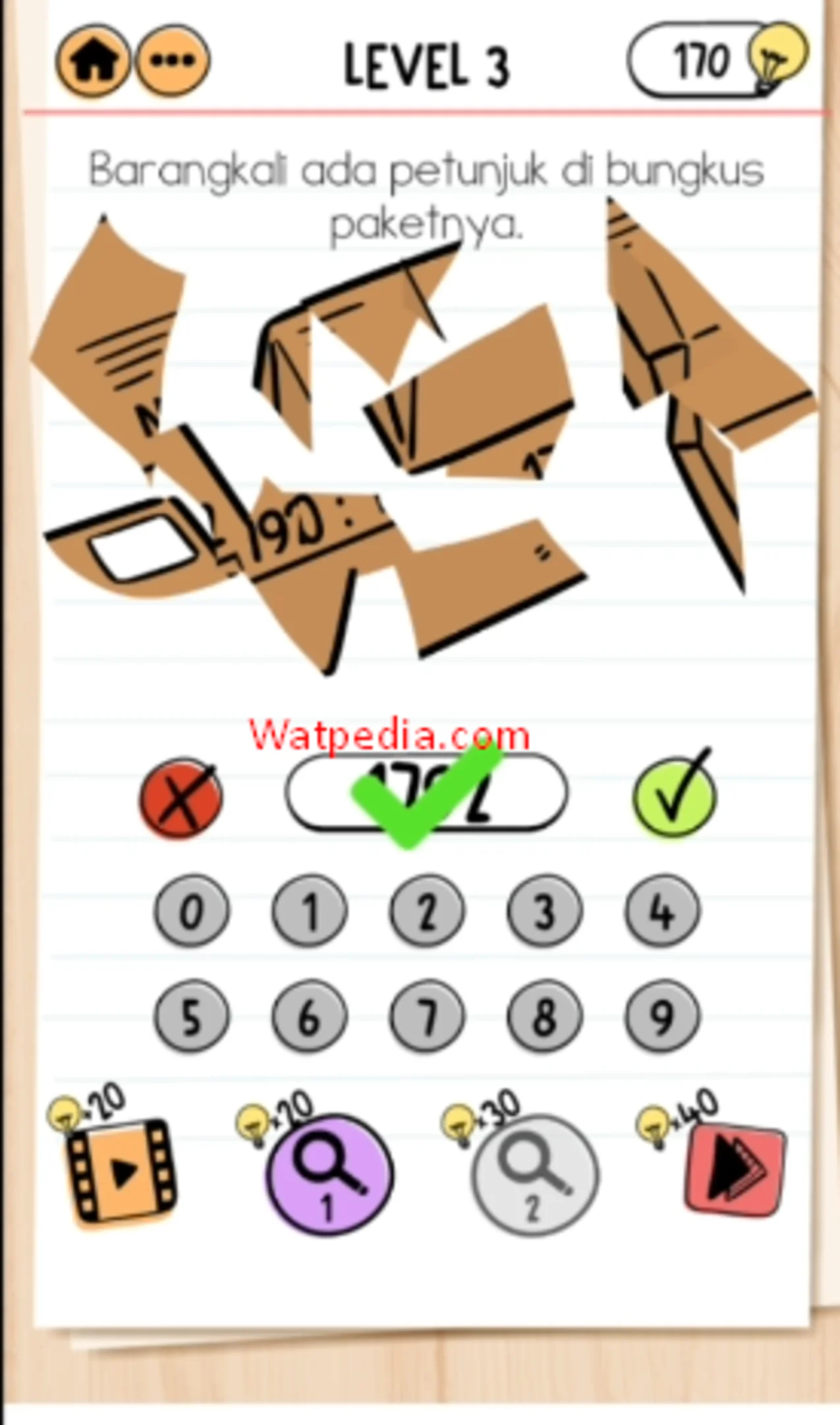 Brain Test 2 Agen Sam Level 3 Barangkali ada petunjuk di bungkus paketnya